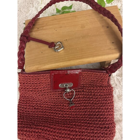 Brighton Vintage Red Straw Handbag With Heart Charm & Leather Braided Strap - Picture 2 of 11